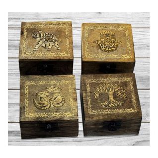 CAJA madera 4 diseños-Acabado quemado oro